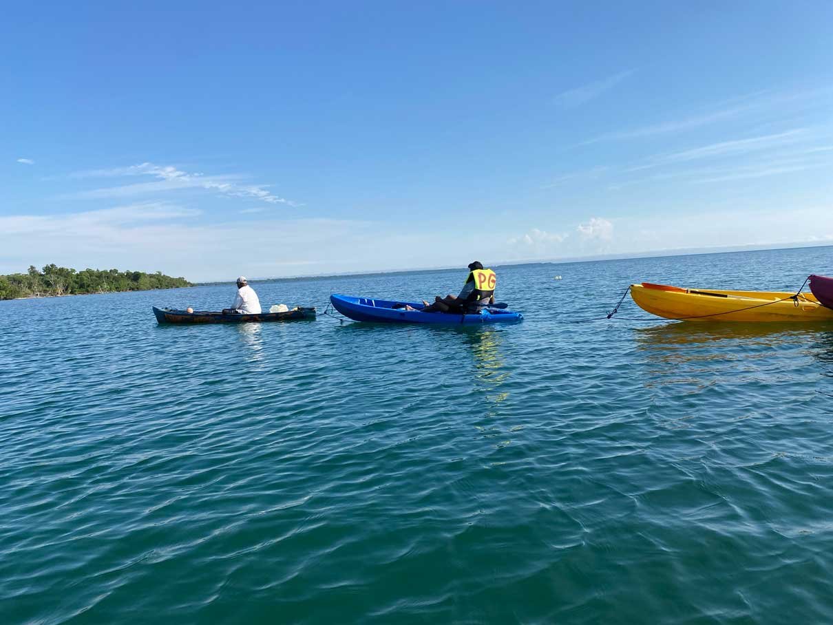 Kayaks on the sea off Hopkins, Belize