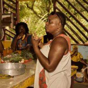 Cooking over the fire hearth at Palmento Grove, Kalipuna Island