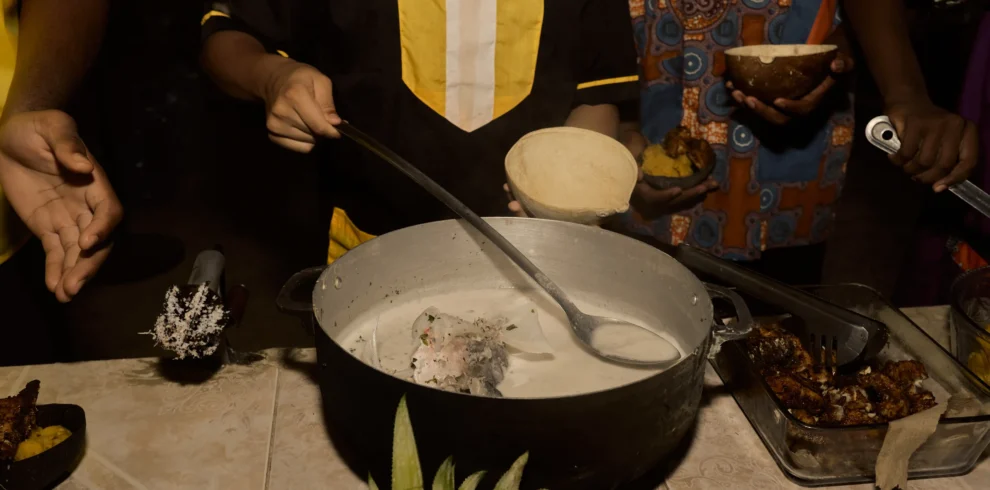 Cooking over open flames in the cultural kitchen at Palmento Grove