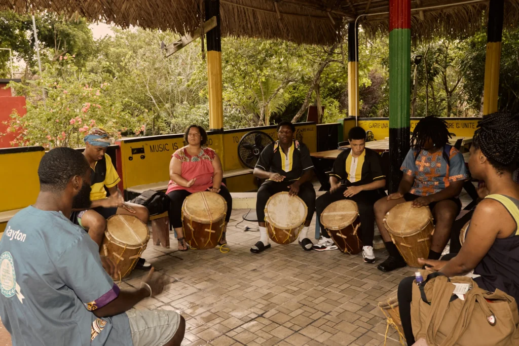 A Garifuna drumming session at Palmento Grove, Hopkins, Belize