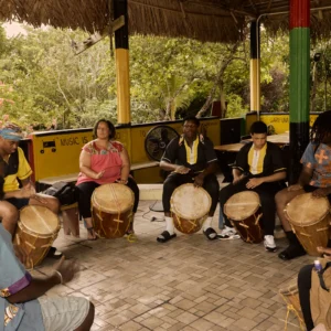 A Garifuna drumming session at Palmento Grove, Hopkins, Belize