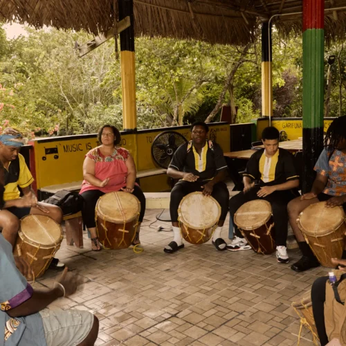 A Garifuna drumming session at Palmento Grove, Hopkins, Belize