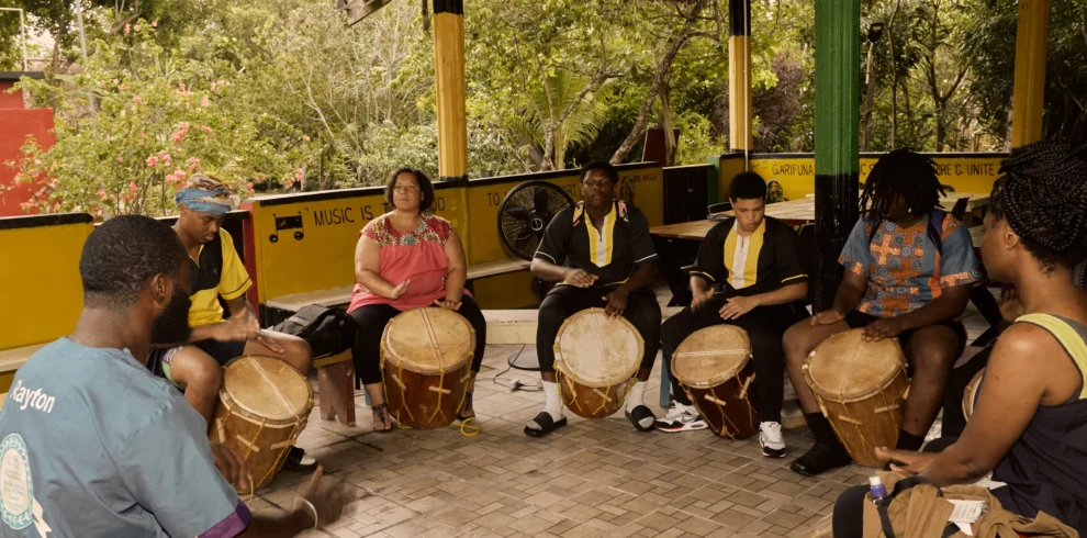 A Garifuna drumming session at Palmento Grove, Hopkins, Belize
